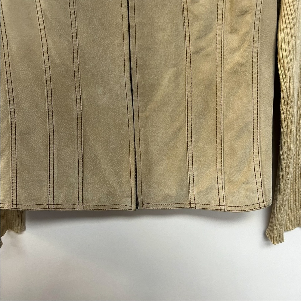 Cold water Creek Tan Genuine Suede Leather Jacket Ribbed Sleeves Beige US 12 - Picture 3 of 8